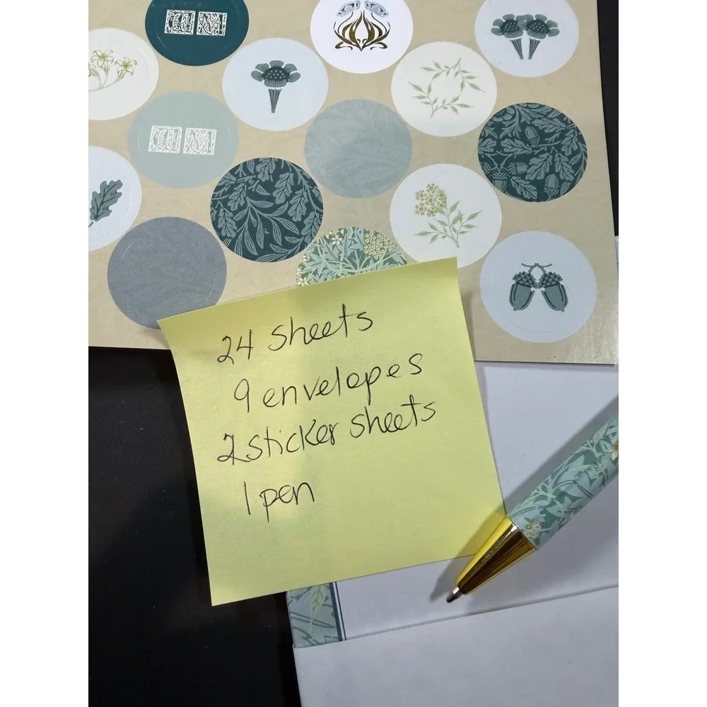 William Morris Jasmine Stationery Writing Set Green Floral Arts Partial Set